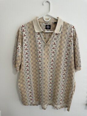 Tobasco Polo Shirt Mens L, Chili peppers/golf clubs beige/100% cotton/breathable